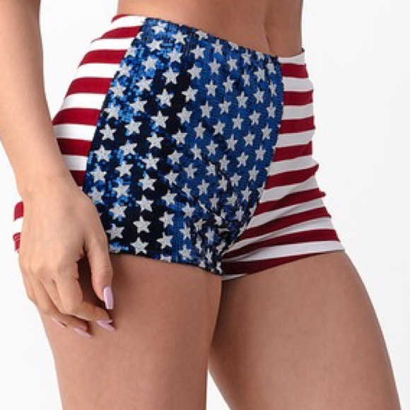 Red White Blue Stars Stripes Festive Bootie Shorts - Picture 4 of 5
